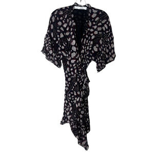 IRO Wrap Dress SZ 40 US 8 Red Blue Abstract Ruffle Flutter Sleeve Summer Boho